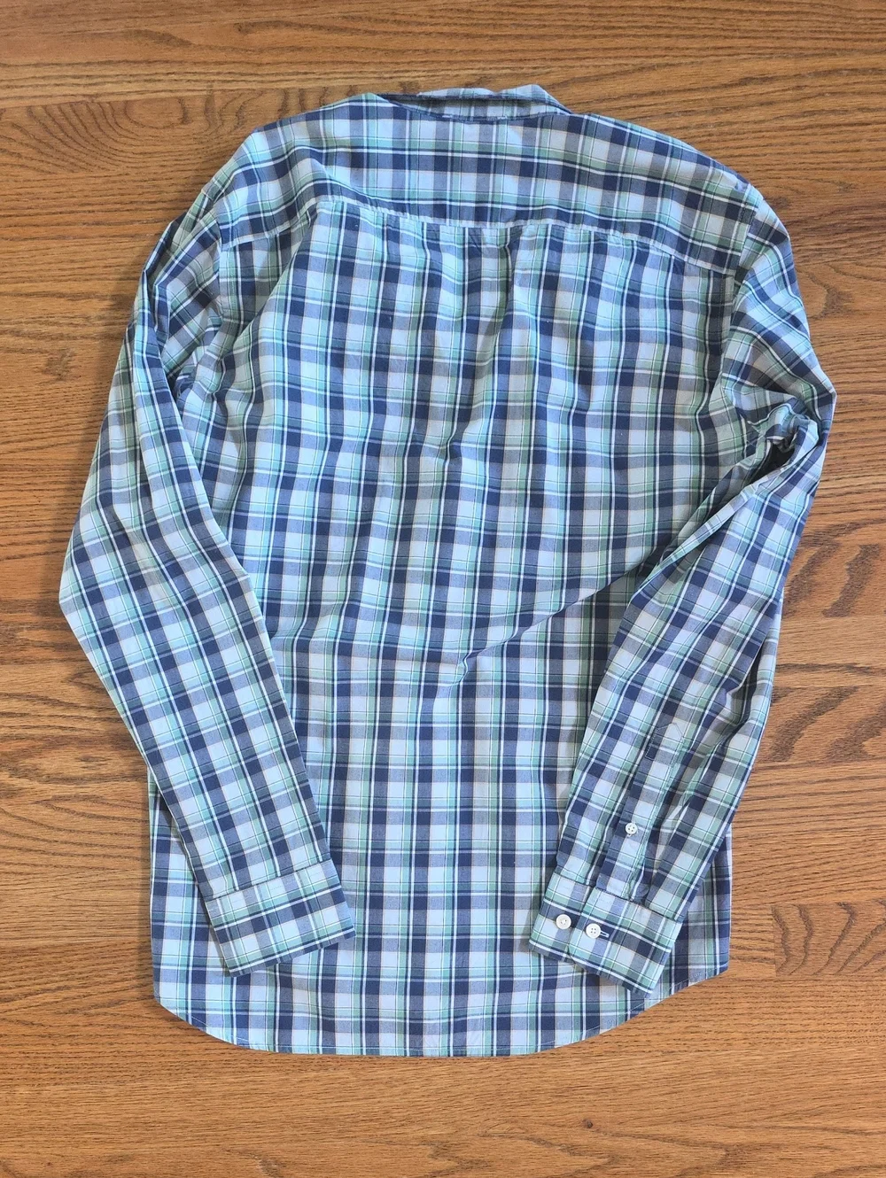 Men's Blue & Green Plaid Button-Up Shirt